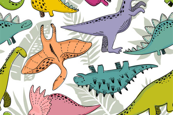 趣味恐龙图案服装印花面料 儿童卡通时尚设计