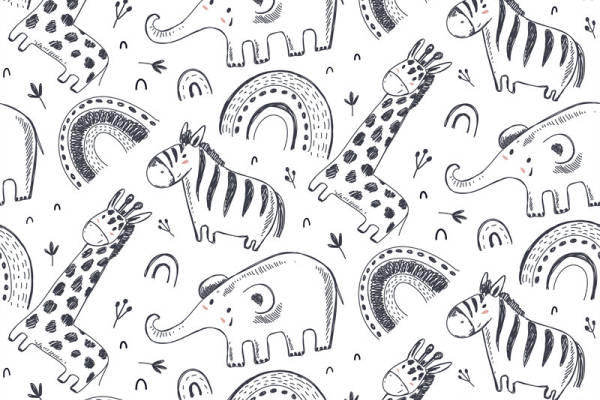 可爱卡通动物面料印花，儿童服装印花设计