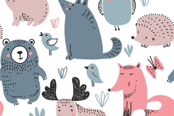 可爱卡通动物图案服装印花面料设计