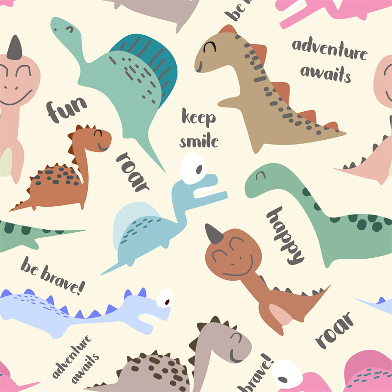 可爱恐龙主题服装印花面料设计,适合儿童和青少年