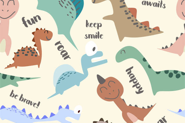 可爱恐龙主题服装印花面料设计,适合儿童和青少年