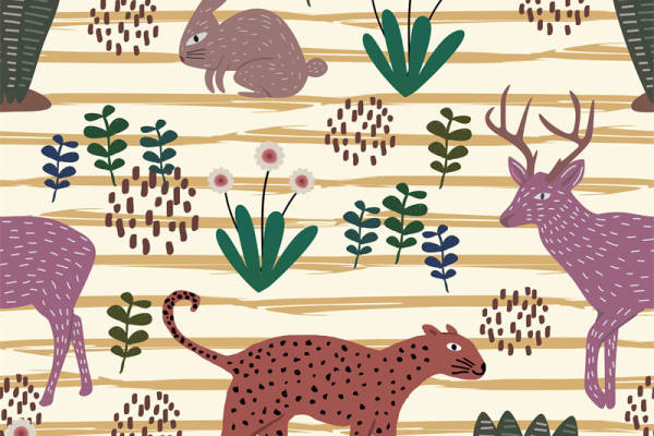 自然风格动物图案服装印花面料设计