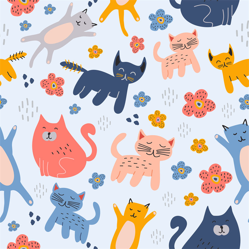 可爱卡通猫咪图案面料印花，时尚儿童服装印花设计