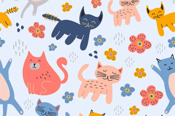 可爱卡通猫咪图案面料印花，时尚儿童服装印花设计