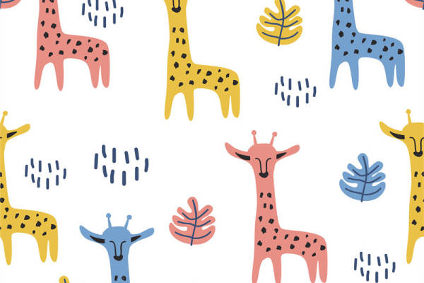 可爱卡通长颈鹿图案服装印花面料设计