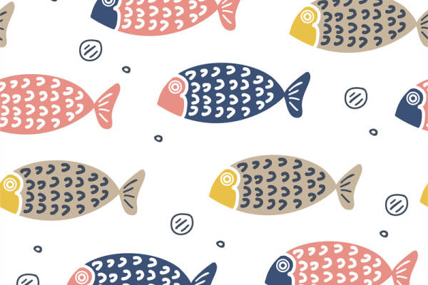 多彩鱼形图案面料印花，适合儿童服装印花设计