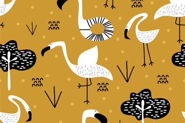 时尚天鹅图案面料印花，优雅服装印花设计