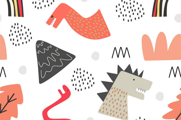 创意恐龙图案服装印花面料,趣味卡通风格设计