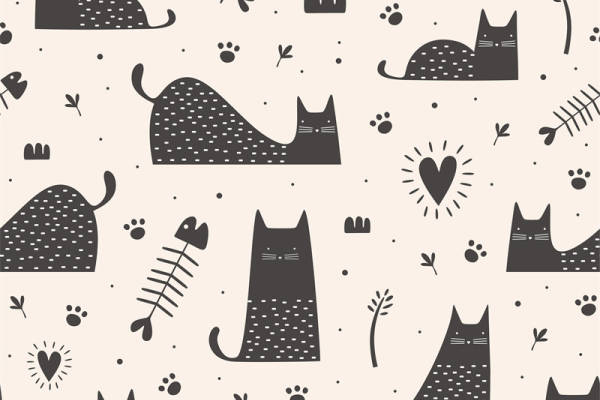 可爱猫咪图案面料印花，时尚服装印花设计