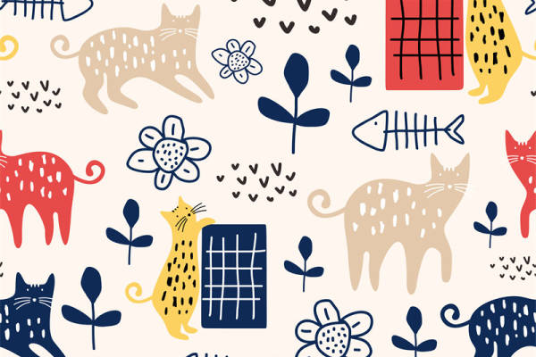 可爱卡通猫咪图案面料印花服装印花设计