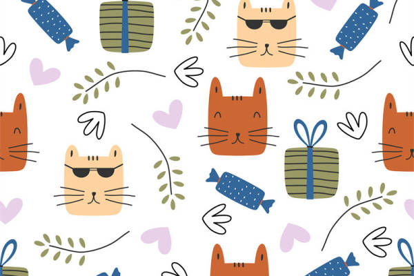 可爱猫咪与礼物盒图案面料印花服装印花设计