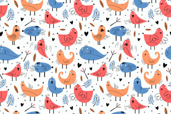可爱卡通小鸟图案服装印花面料设计
