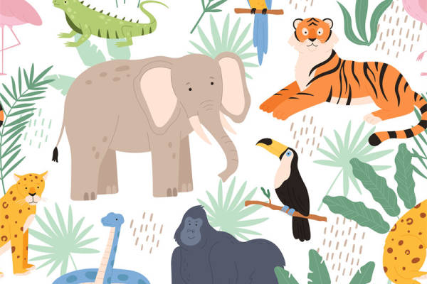 热带雨林动物主题面料印花服装印花设计