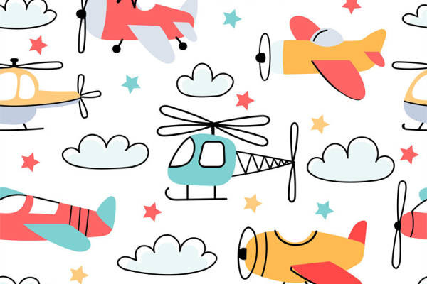 创意卡通飞机云朵服装印花面料设计
