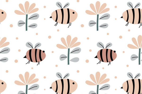 可爱蜜蜂与花朵图案面料印花服装印花设计
