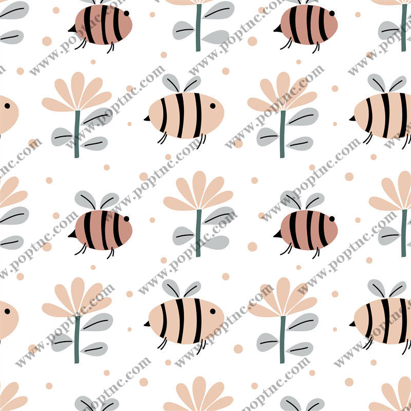 可爱蜜蜂与花朵图案面料印花服装印花设计