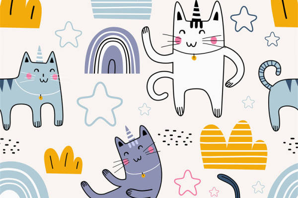 可爱卡通猫咪生日派对服装印花面料设计