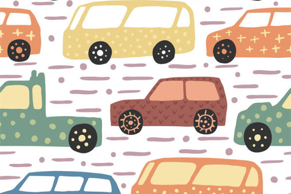 复古汽车图案面料印花服装印花设计
