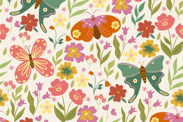 春日花园主题面料印花,时尚服装印花设计