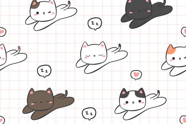 可爱猫咪主题面料印花，适合儿童服装印花设计