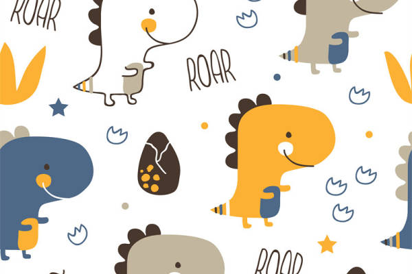 可爱卡通恐龙服装印花面料设计