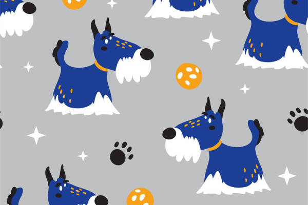 可爱卡通蓝色狗服装印花面料设计