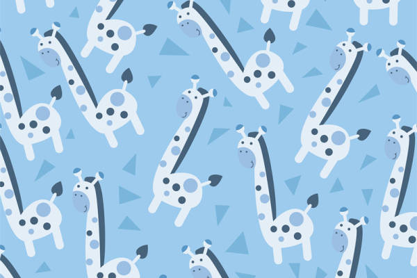 可爱卡通长颈鹿图案面料印花，儿童服装印花设计