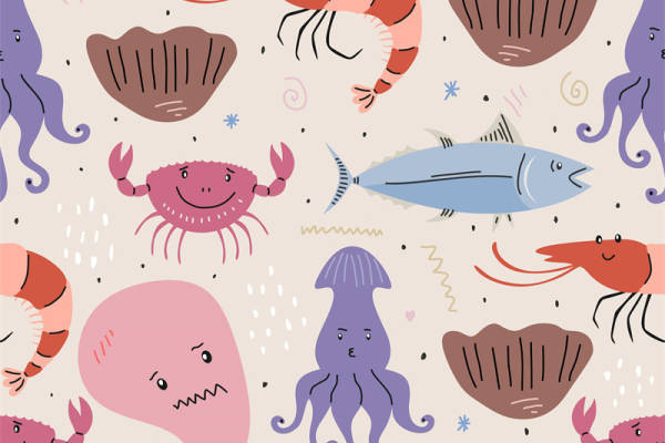 可爱卡通海洋生物面料印花儿童服装印花设计