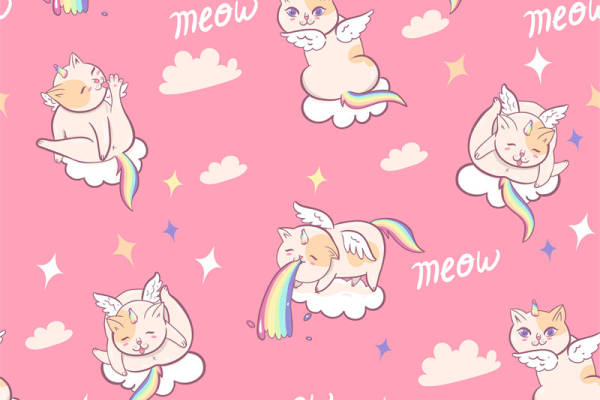 可爱天使猫咪彩虹服装印花面料设计