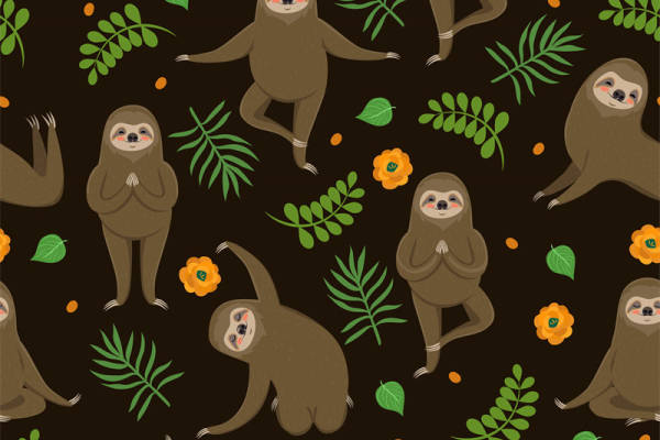 可爱卡通树懒服装印花面料 热带风情印花设计