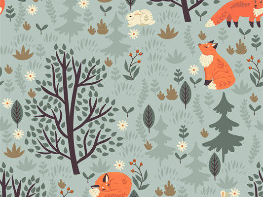 自然风格森林动物服装印花面料设计