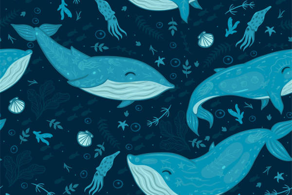 深海蓝鲸海洋生物面料印花服装设计