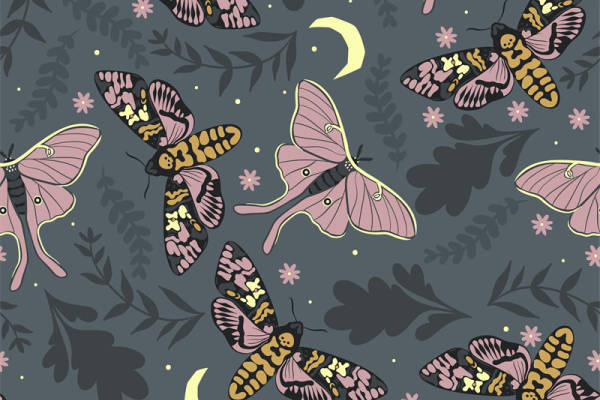 梦幻蝴蝶与月亮图案面料印花，打造独特服装印花设计
