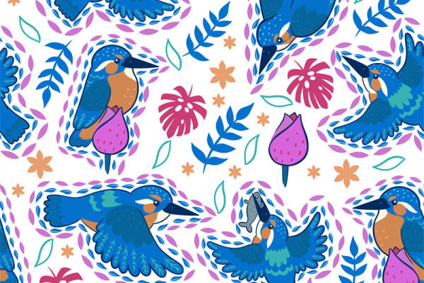 春日活力鸟类图案面料印花服装印花设计