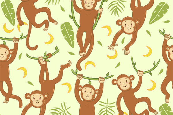 可爱猴子丛林主题面料印花服装印花设计