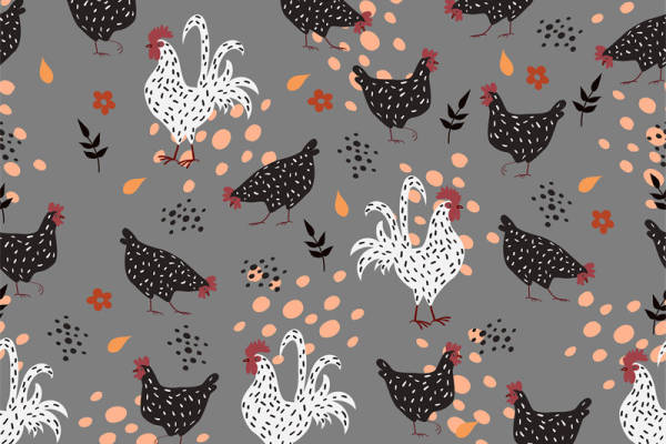 时尚乡村风格鸡群图案面料印花服装