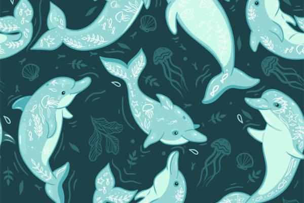 清新海洋风格海豚图案面料印花服装印花设计