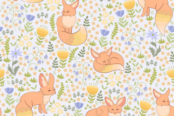 梦幻森林兔子主题面料印花，可爱服装印花设计