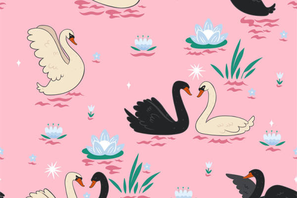 优雅天鹅湖主题面料印花,适合春夏季节的服装印花设计