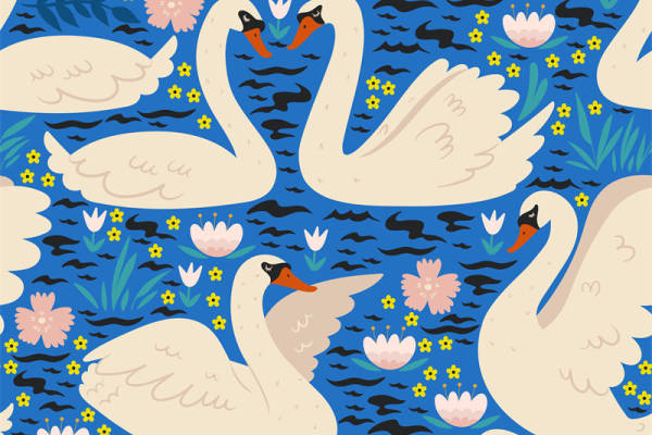 优雅天鹅湖面料印花，夏季清新服装印花设计