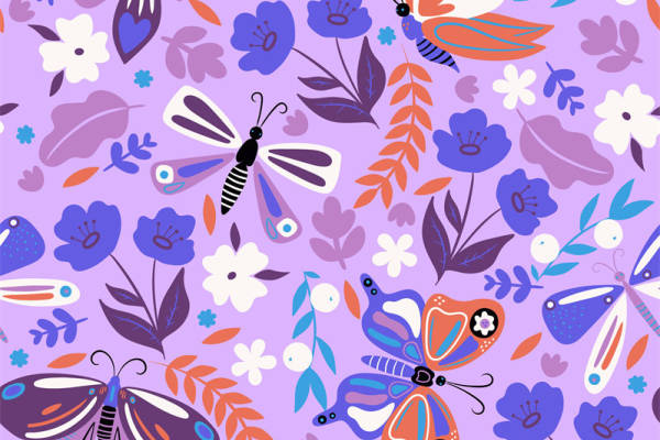 春日花卉与昆虫图案服装印花面料设计