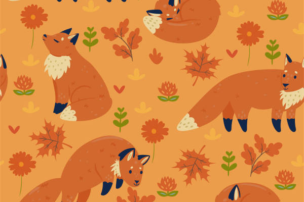 秋季可爱狐狸服装印花面料设计