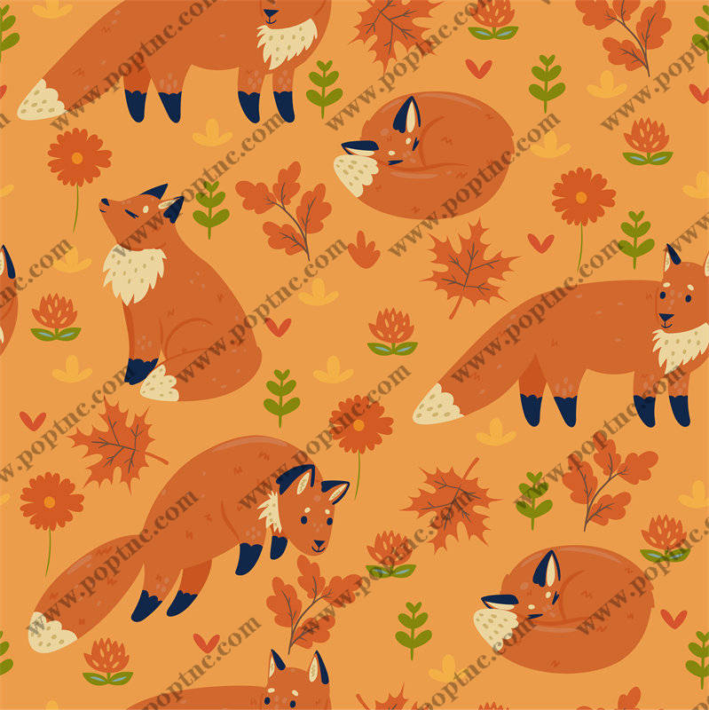 秋季可爱狐狸服装印花面料设计