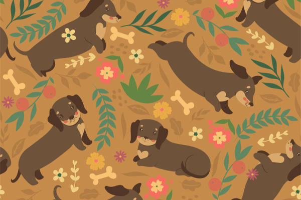 可爱卡通狗与花卉图案面料印花服装印花设计