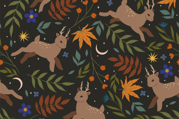 梦幻森林鹿图案面料印花服装印花设计