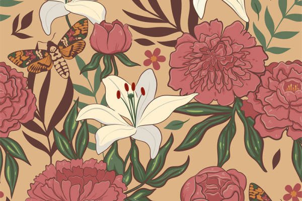 春日花园风格面料印花，优雅服装印花设计