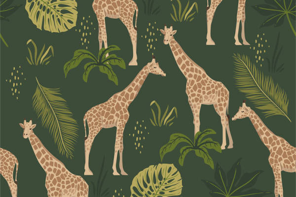 热带风情长颈鹿图案服装印花面料设计