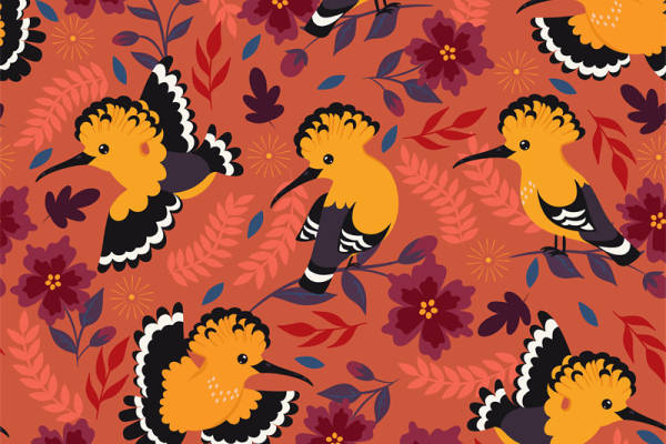 2023年新款时尚面料印花 服装印花图案 鸟类与花卉设计