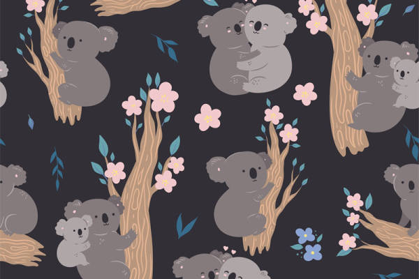 可爱考拉与花枝图案面料印花服装印花设计