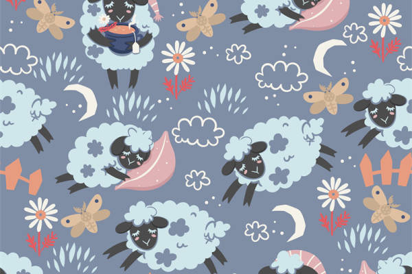 梦幻夜空下的羊群与花朵面料印花服装